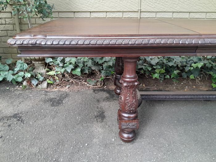 A 20th Century Carved Rosewood Dining / Refectory / Entrance Table With Two Extending Leaves - Image 6
