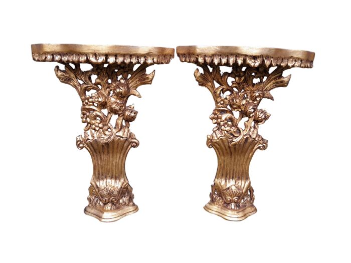 A Pair of Large French Style Carved and Gilded Wall Sconces Or Console Tables