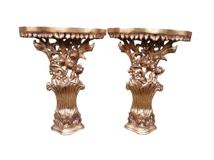 A Pair of Large French Style Carved and Gilded Wall Sconces Or Console Tables