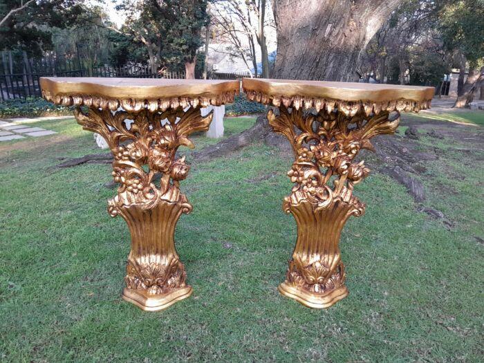 A Pair of Large French Style Carved and Gilded Wall Sconces Or Console Tables - Image 8