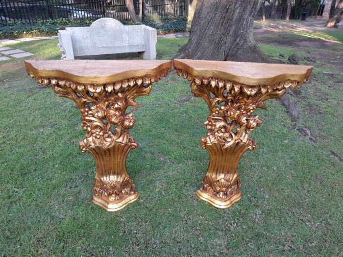 A Pair of Large French Style Carved and Gilded Wall Sconces Or Console Tables - Image 7