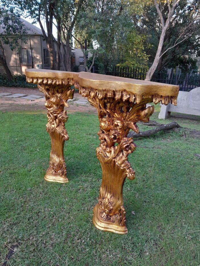 A Pair of Large French Style Carved and Gilded Wall Sconces Or Console Tables - Image 6