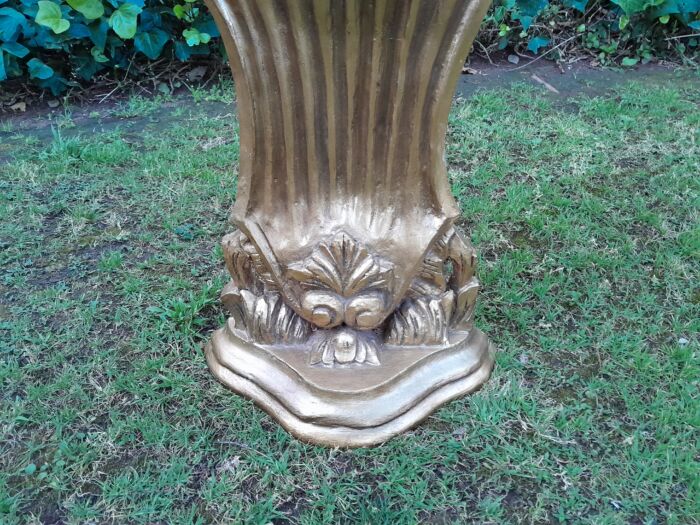 A Pair of Large French Style Carved and Gilded Wall Sconces Or Console Tables with Cream Marble Tops - Image 10