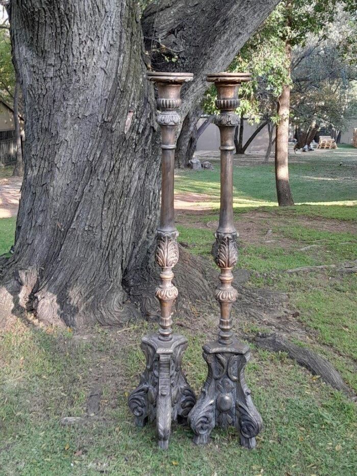 A Pair of French Style Carved and Gilded Floor or Table Candle Holders - Image 3
