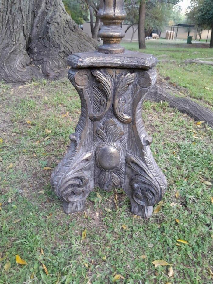 A Pair of French Style Carved and Gilded Floor or Table Candle Holders - Image 5