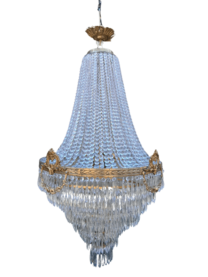 A French Empire Style Brass & Crystal Chandelier