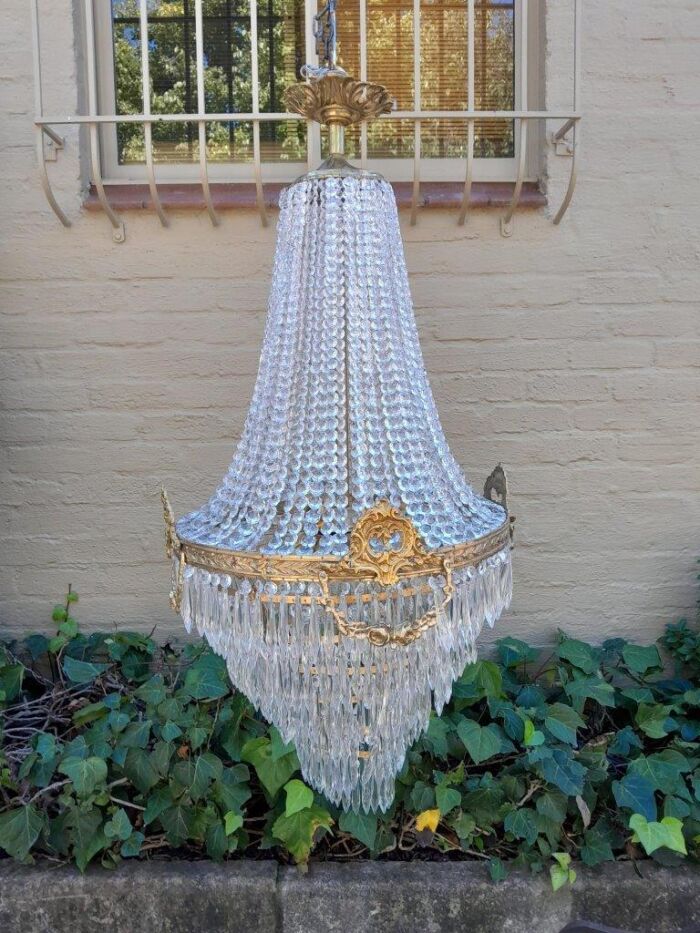 A French Empire Style Brass & Crystal Chandelier - Image 2