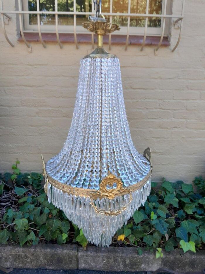 A French Empire Style Brass & Crystal Chandelier - Image 3