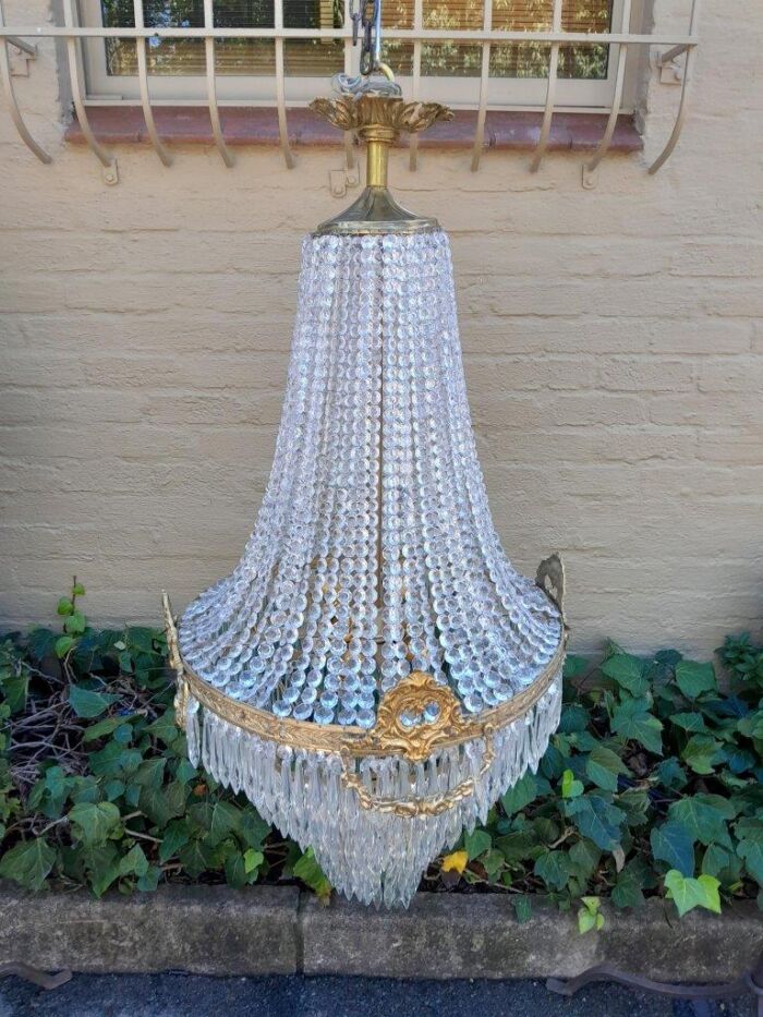 A French Empire Style Brass & Crystal Chandelier - Image 4