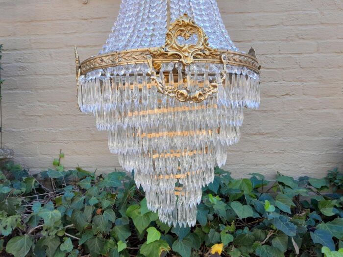 A French Empire Style Brass & Crystal Chandelier - Image 5