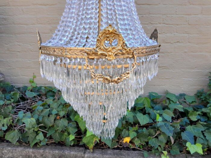 A French Empire Style Brass & Crystal Chandelier - Image 6