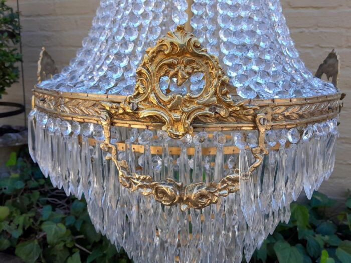 A French Empire Style Brass & Crystal Chandelier - Image 7
