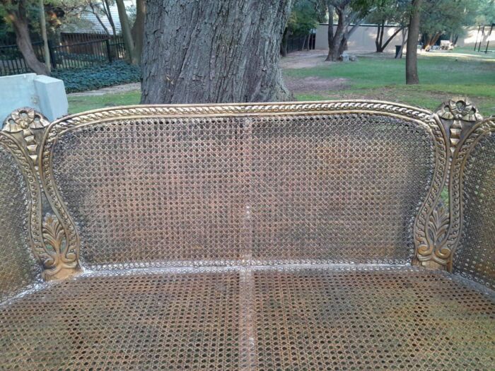 A French Louis XVI Style Carved and Giltwood Rattan Settee - Image 9