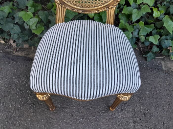 A Set of Eight French Style Carved Balloon and Rattan Back Chairs Upholstered in a Contemporary Fabric - Image 8