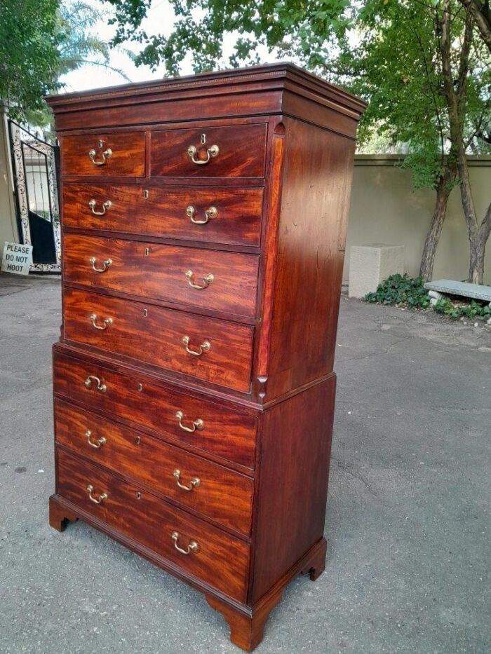 An 18th Century Georgian Mahogany Chest on Chest With Brass Handles - Image 5