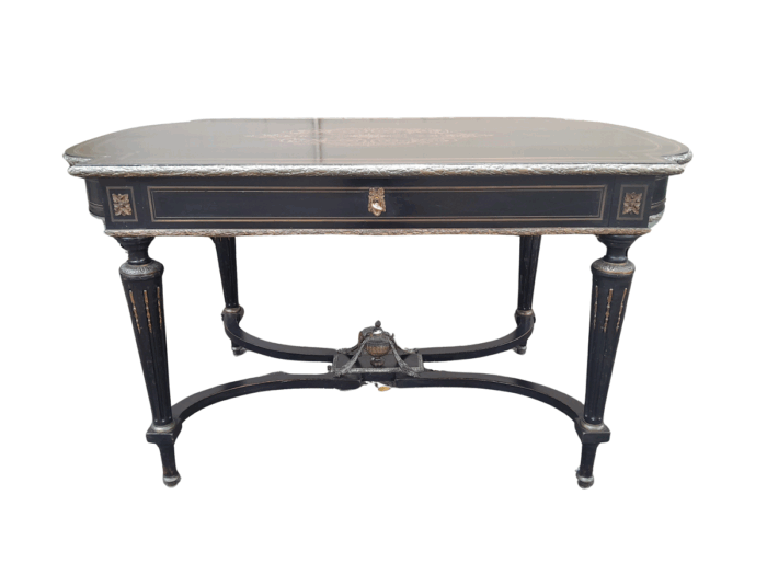A Mid 19th Century Napoleon Boulle Ebonised Table  /  Desk with Drawer