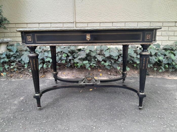 A Mid 19th Century Napoleon Boulle Ebonised Table  /  Desk with Drawer - Image 2