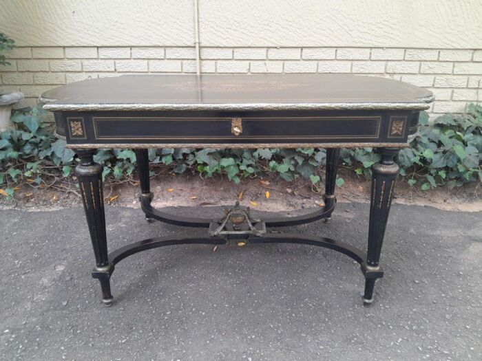 A Mid 19th Century Napoleon Boulle Ebonised Table  /  Desk with Drawer - Image 3