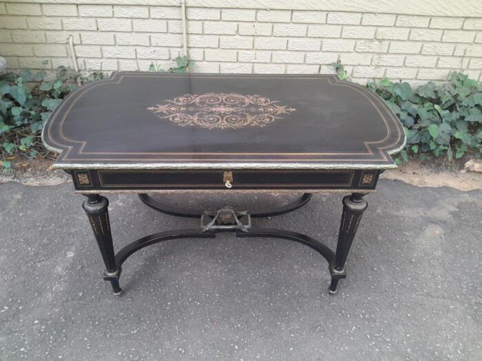 A Mid 19th Century Napoleon Boulle Ebonised Table  /  Desk with Drawer - Image 4