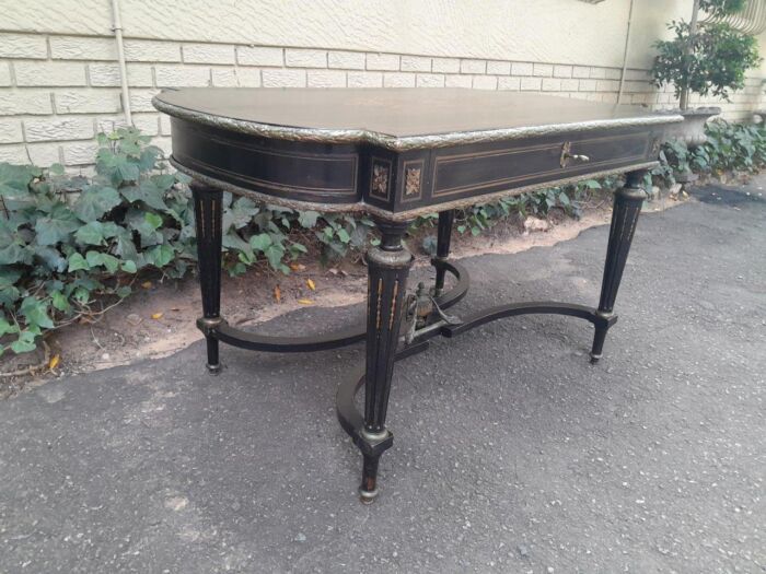 A Mid 19th Century Napoleon Boulle Ebonised Table  /  Desk with Drawer - Image 5