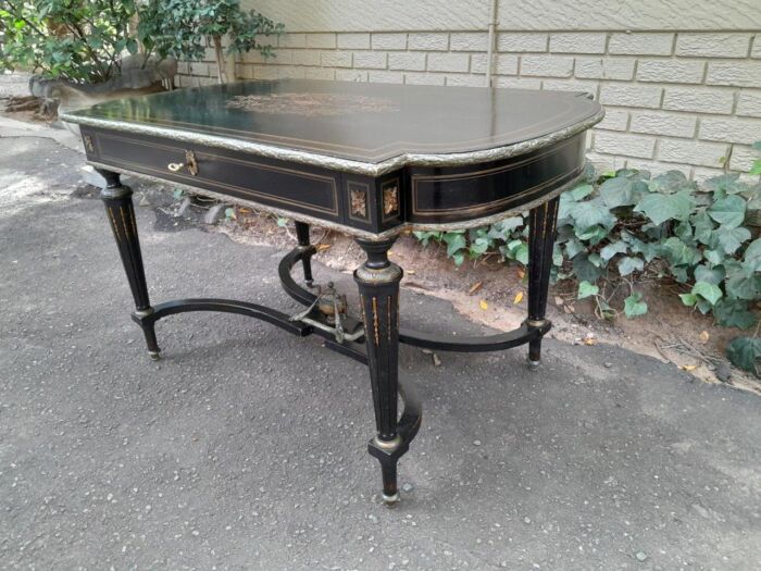A Mid 19th Century Napoleon Boulle Ebonised Table  /  Desk with Drawer - Image 6