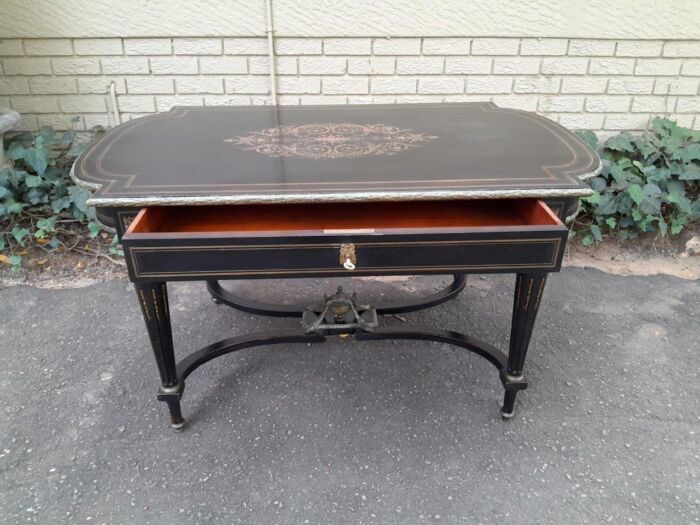 A Mid 19th Century Napoleon Boulle Ebonised Table  /  Desk with Drawer - Image 8