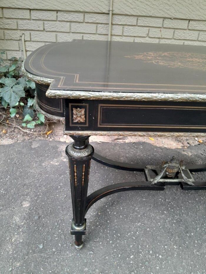 A Mid 19th Century Napoleon Boulle Ebonised Table  /  Desk with Drawer - Image 9