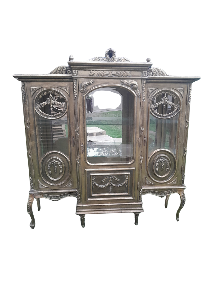 A 20th Century French Style Three Division and Large Ornately Carved and Hand-Gilded Display Cabinet ND