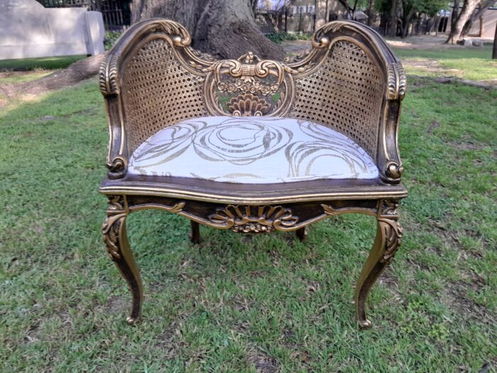 A 20TH Century French Louis XVI Style Giltwood Rattan Settee and Two Matching Bergere Chairs Upholstered in a Custom-made Fabric for The Crown Collection - Image 14