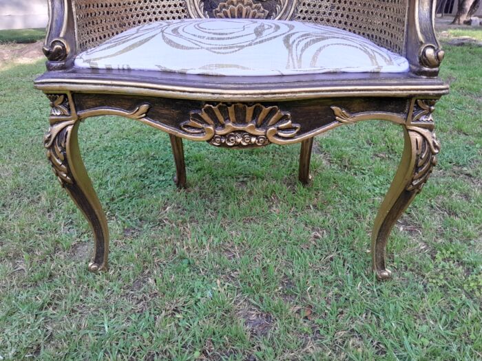 A 20TH Century French Louis XVI Style Giltwood Rattan Settee and Two Matching Bergere Chairs Upholstered in a Custom-made Fabric for The Crown Collection - Image 12