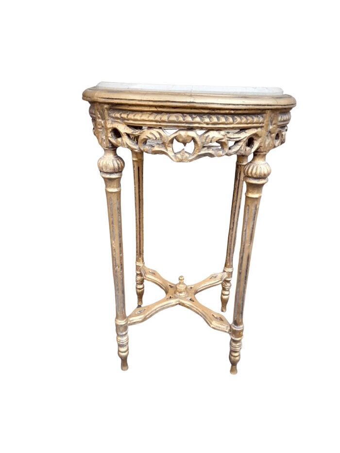 A 20th Century French Style Carved and Hand Gilded Side Table with Marble Top