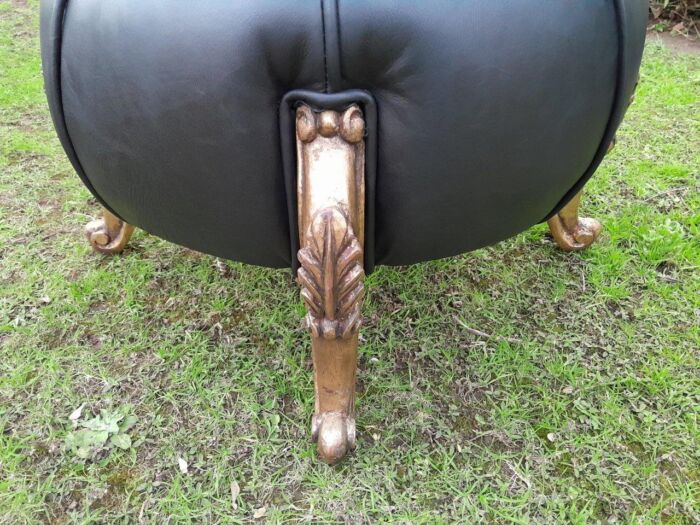 A Pair Of French Style Hand-Gilded Ottomans / Tuffets In Leather - Image 7