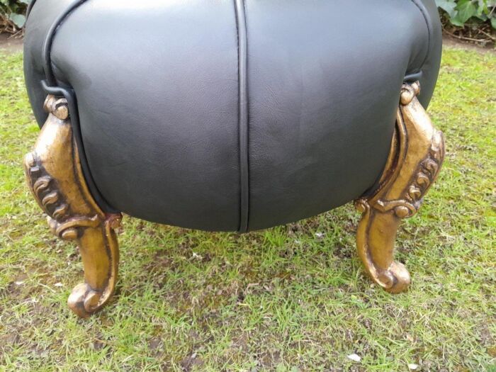A Pair Of French Style Hand-Gilded Ottomans / Tuffets In Leather - Image 8