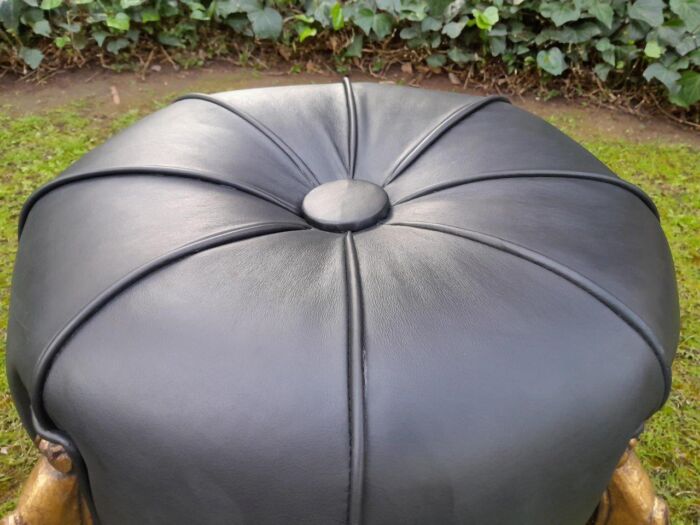 A Pair Of French Style Hand-Gilded Ottomans / Tuffets In Leather - Image 9