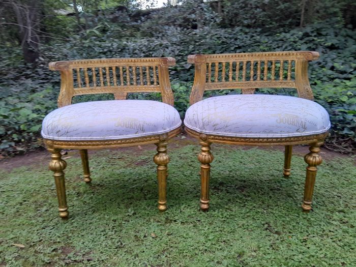 A Pair of French Louis XVI Style Curved Back Vanity Chairs / Accent Stools / Side Chairs / Stools / Ottomans (C) - Image 2
