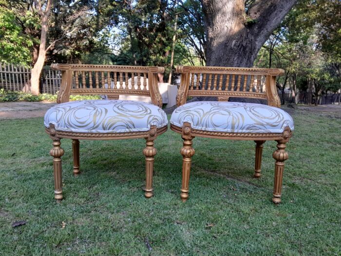 A Pair of French Louis XVI Style Curved Back Vanity Chairs / Accent Stools / Side Chairs / Stools / Ottomans (A) - Image 2