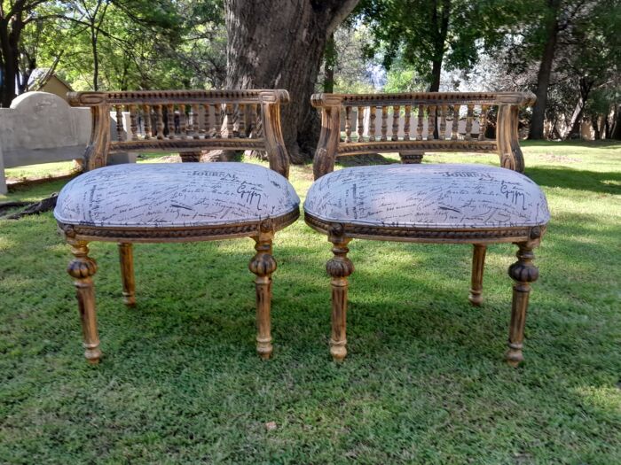 A Pair of French Louis XVI Style Curved Back Vanity Chairs / Accent Stools / Side Chairs / Stools / Ottomans (B) - Image 2