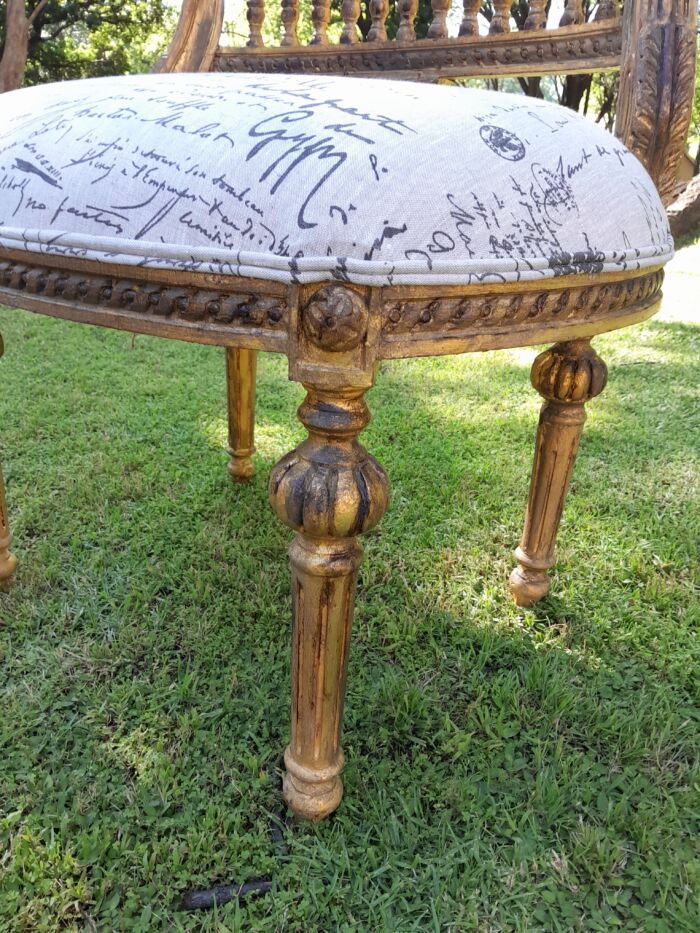 A Pair of French Louis XVI Style Curved Back Vanity Chairs / Accent Stools / Side Chairs / Stools / Ottomans (B) - Image 6