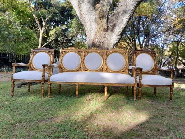 A 20th Century French Style Ornately Carved Gilt Wood Set Comprising a Settee and Pair of Armchairs - Image 2