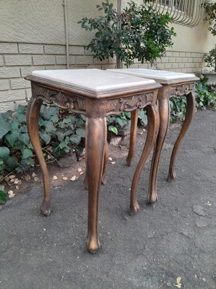 A 20TH Century French Style Pair Of Carved And Gilded Side Tables With Marble Tops - Image 4