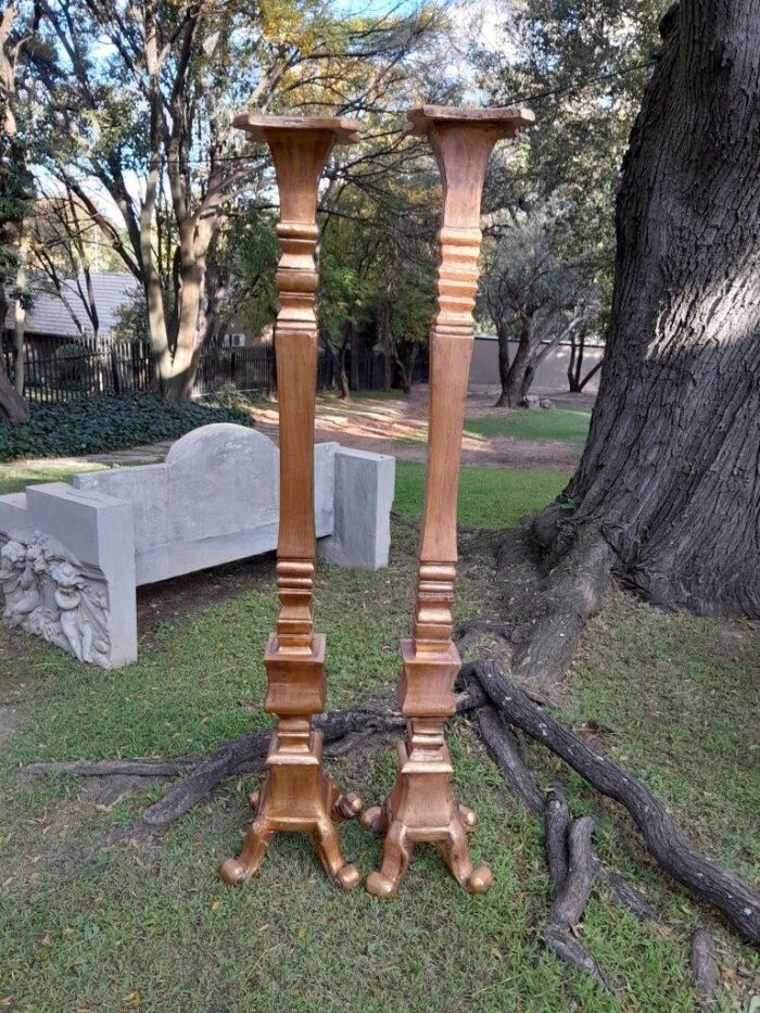A Pair of French Style Ornately Carved Gilt-Wood Floor or Table Candle Holders (Large) - Image 2