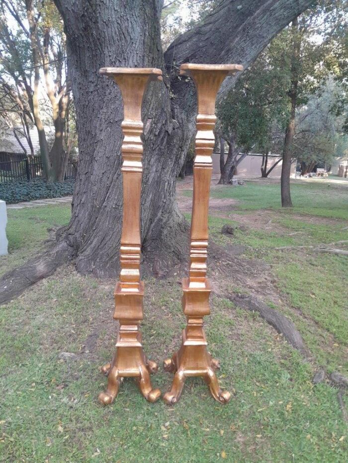 A Pair of French Style Carved and Gilt-Wood Floor or Table Candle Holders (Medium) - Image 2