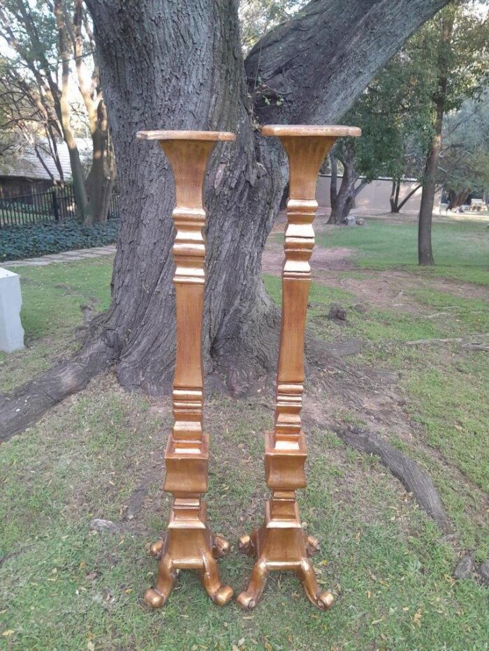 A Pair of French Style Carved and Gilt-Wood Floor or Table Candle Holders (Medium) - Image 3