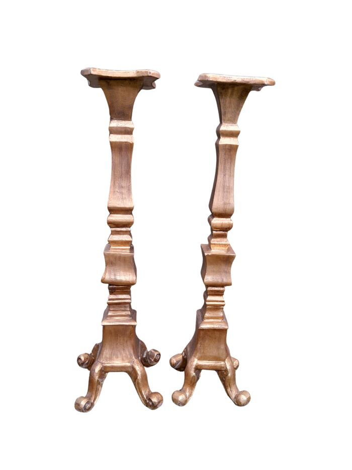 A Pair of French Style Carved Gilt-Wood Floor or Table Candle Holders (Small)