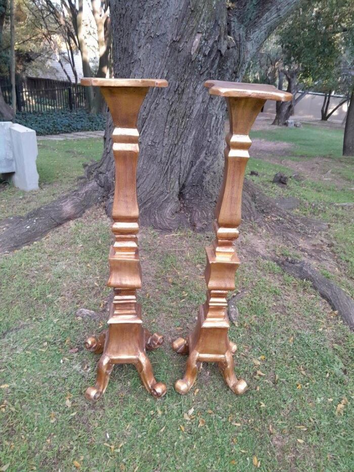 A Pair of French Style Carved Gilt-Wood Floor or Table Candle Holders (Small) - Image 2