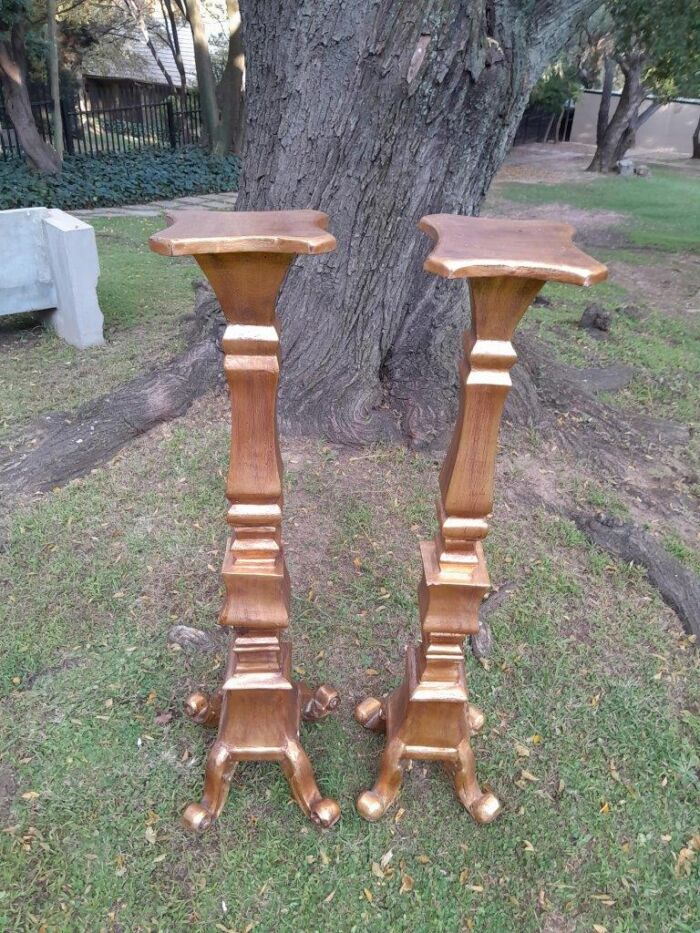 A Pair of French Style Carved Gilt-Wood Floor or Table Candle Holders (Small) - Image 3