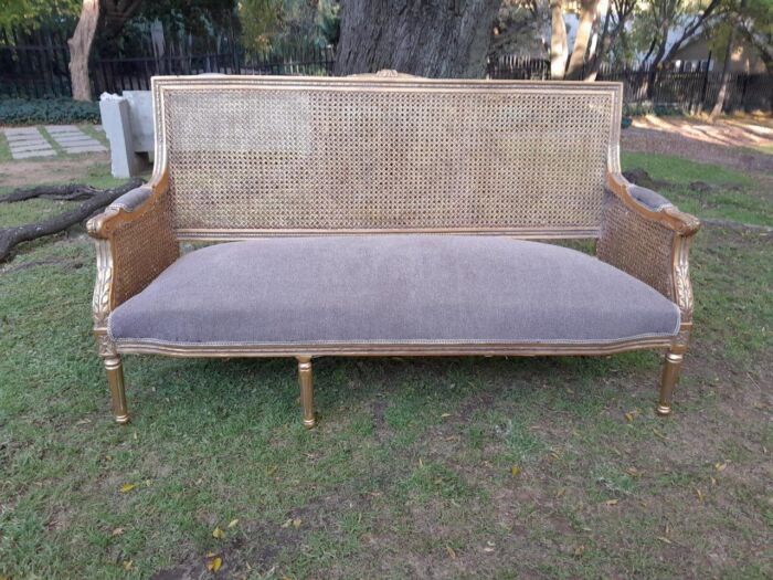 A French Style Hand-Gilded Bench / Settee With Rattan Back - Image 2