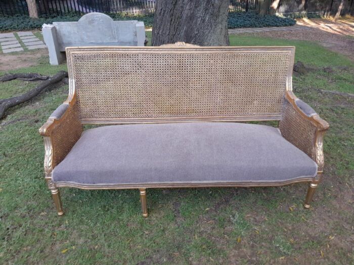 A French Style Hand-Gilded Bench / Settee With Rattan Back - Image 3