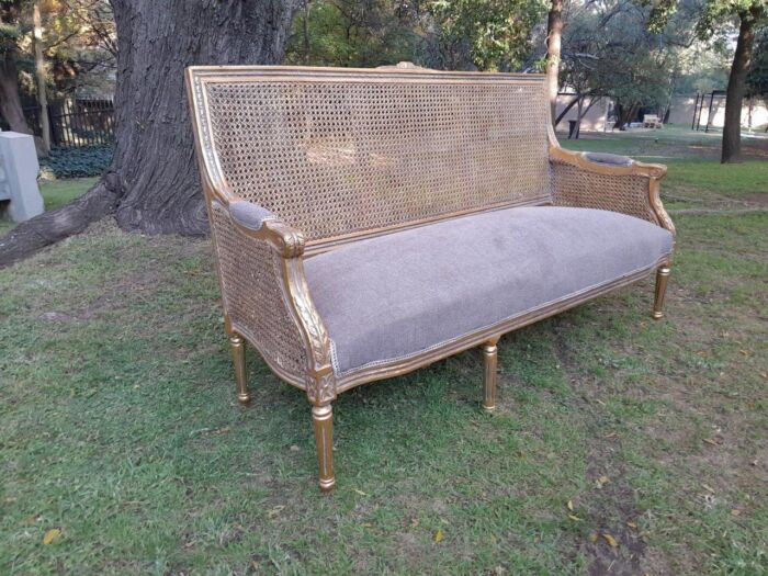 A French Style Hand-Gilded Bench / Settee With Rattan Back - Image 4