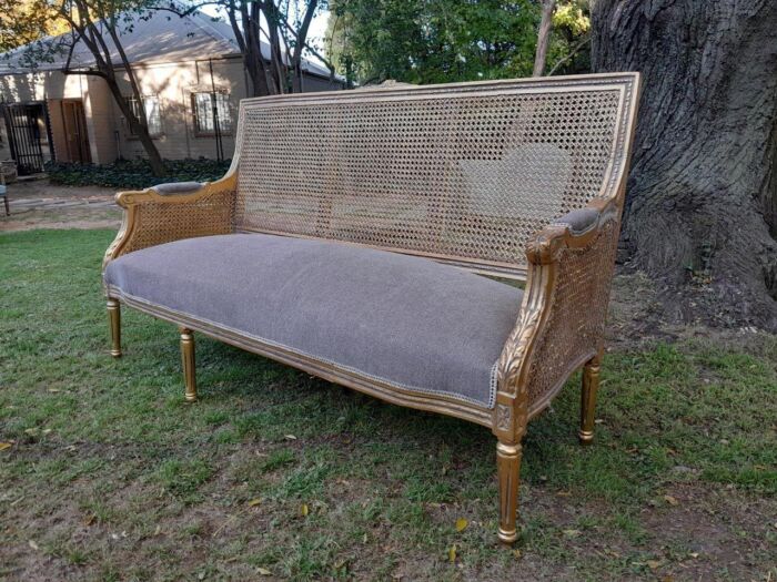 A French Style Hand-Gilded Bench / Settee With Rattan Back - Image 5